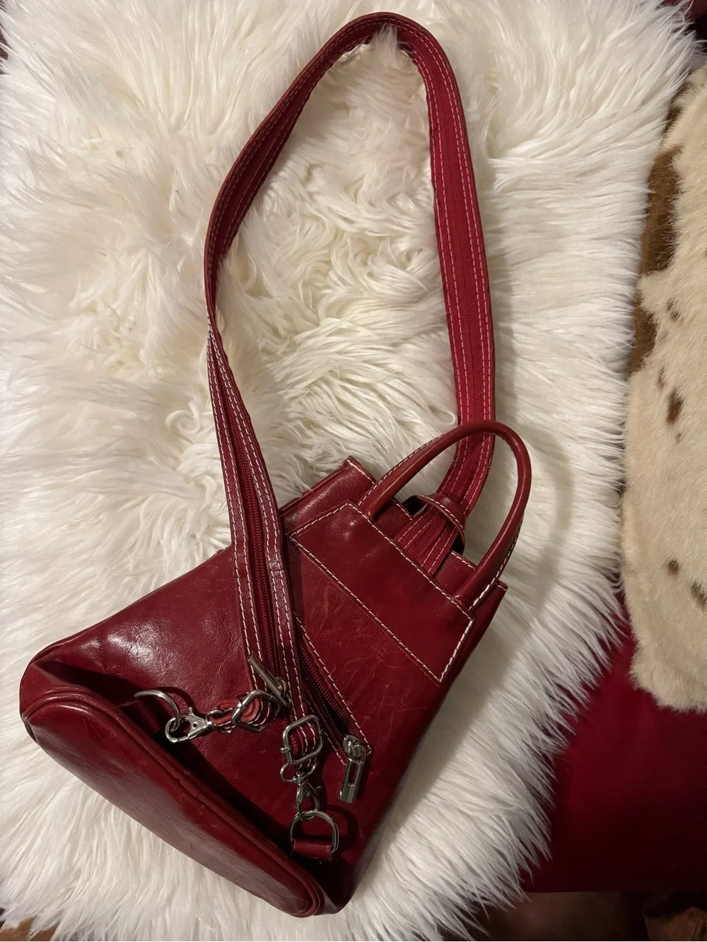 Vera Pelle Burgundy Full Grain Italian Leather Backpack Crossbody
